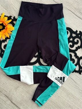 adidas Black Teal and White Colorblock Leggings
